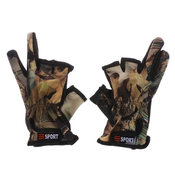 Fishing Gloves 3 Cut Finger Slit Outdoor Sports Anti Slip Breathable Camouflage