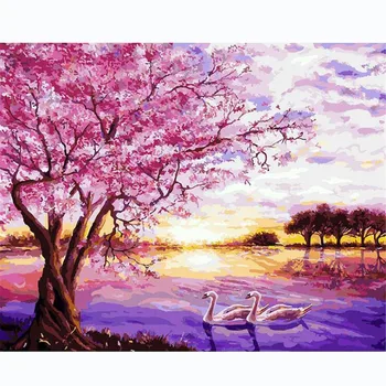 

Newest Swan Lake Diy Oil Painting By Numbers Kits Wall Art Picture Home Decor Acrylic Paint On Canvas For Artwork