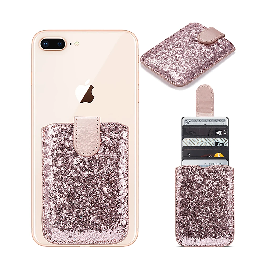 

Glitter Sequin Leather Credit Card Back Sticker For iPhone XS Max X XR 6 6s 7 8 Plus Pull Wallet Holder Oneplus 7 Pro 6 Xiaomi