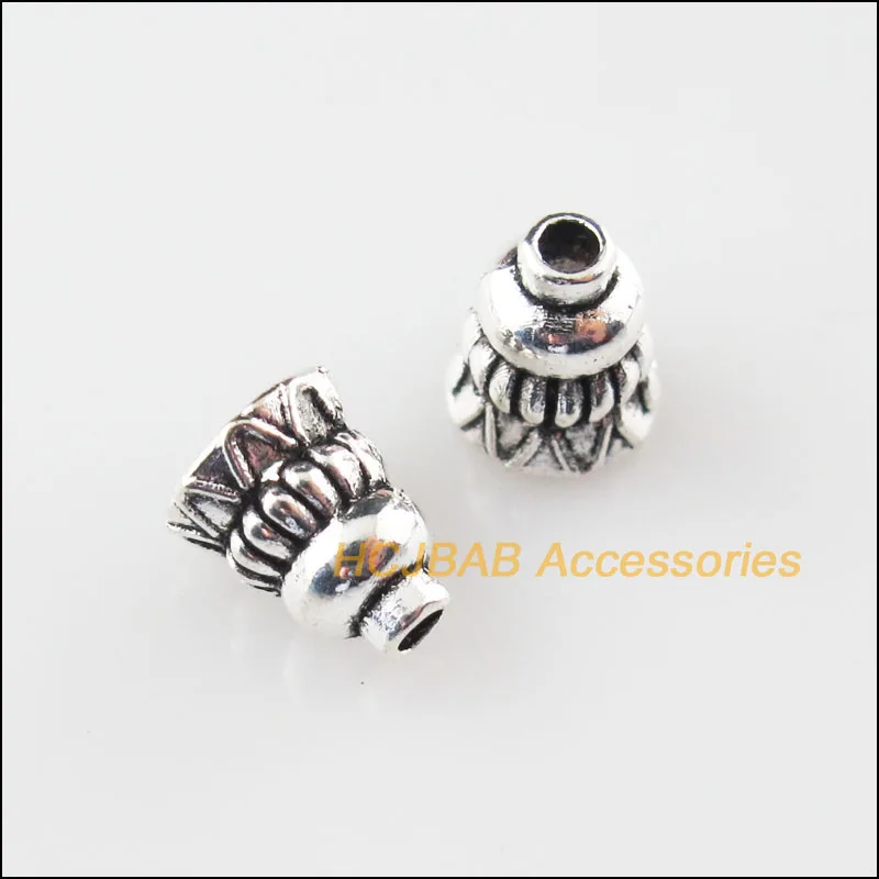 

35Pcs Tibetan Silver Tone Horn Flower End Bead Caps Connectors 6mm