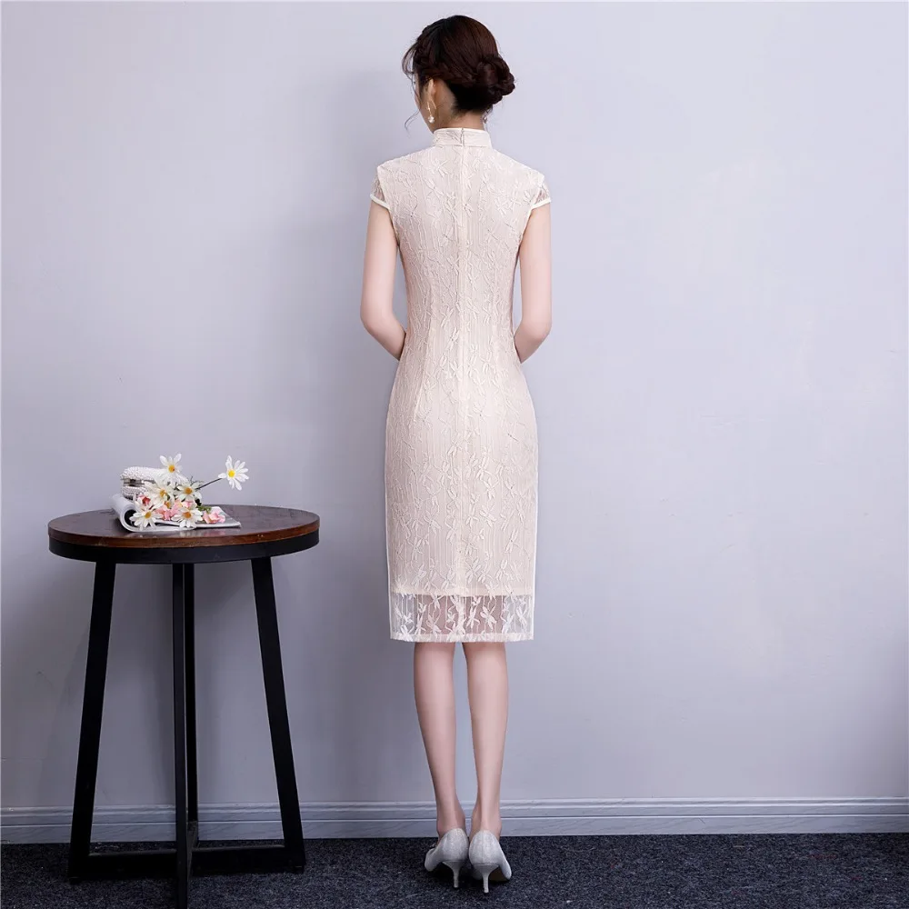 Шанхай история китайское восточное платье с коротким рукавом жаккардовое Qipao платье длиной до колена кружевная ткань с узором стрекоза