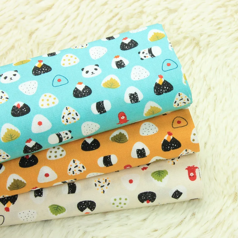 

half yard import cotton fabric with cartoon bear rice ball print cloth, handmade DIY patchwork bag garment dress tissue A823