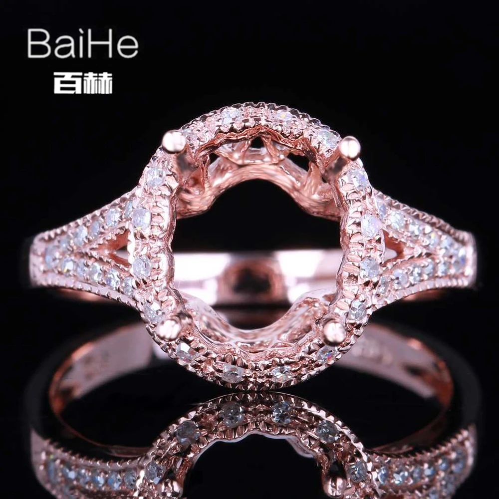 BAIHE Solid 14 K розовое золото сертифицировано овальной огранки свадебные женские милые/Романтические ювелирные изделия элегантные уникальные полу крепление кольцо