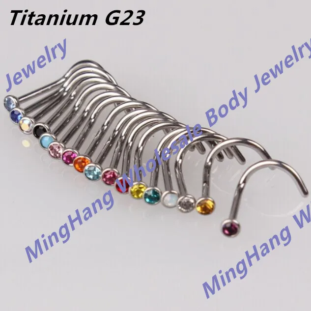 

Inlay Gem G23 Titanium Nose Studs Ring Mixeds 17 Color Nose Ring