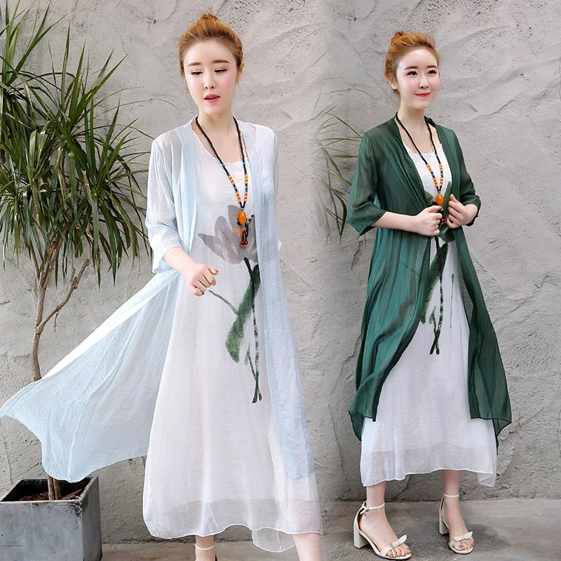 Женское длинное платье из хлопка и льна NYFS винтажное свободное в китайском стиле
