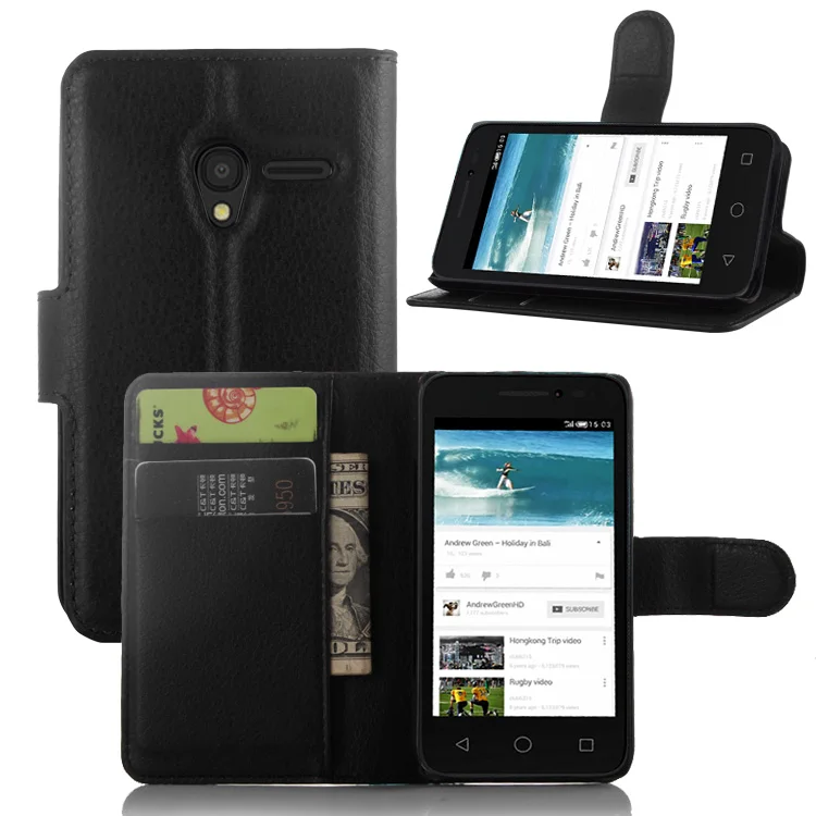 Case for Alcatel One Touch Pixi 3 4.0 inch 4050A 4013X 4013D luxury litchi texture flip leather magnetic cover case wallet style | Мобильные