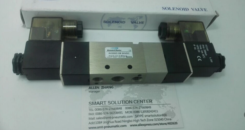 

free shipping High Quality 1/4'' 4V230C-08 AC220V 3 Position 5 Way Air Solenoid Valve DC12V,DC24V or AC110V