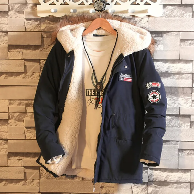 2017 new fashion boutique men hooded with thick cotton padded clothes man s fur collars add