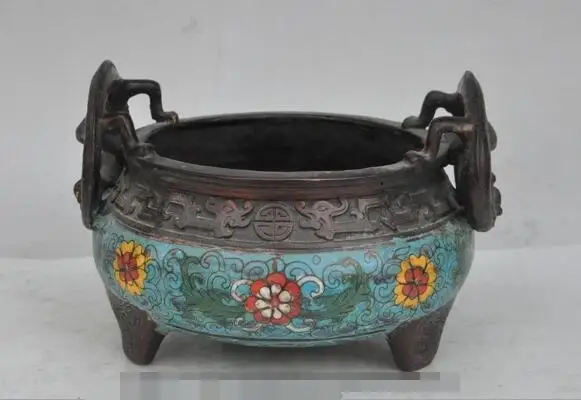 

S01177 7"marked chinese bronze Cloisonne 2 dragon beast statue incense burner Censer (B0413)