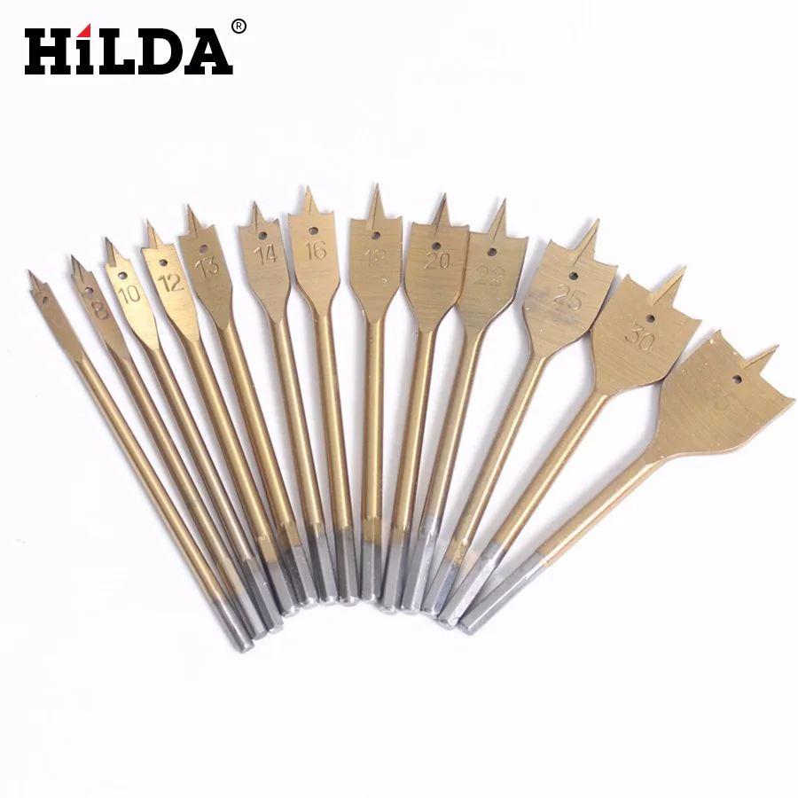 

13Pcs/Set Drill Bit Flat Spade Bits Set Titanium Coating Wood Boring 1/4\" Hex Shank Woodworking Power Tool Accessories