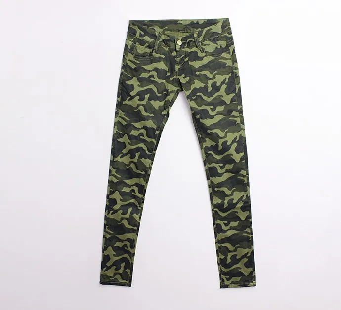 

catonATOZ 2019 Army Green Camouflage Cropped Jeans Women`s Big Size Military Stretchy Capris Pants For Woman