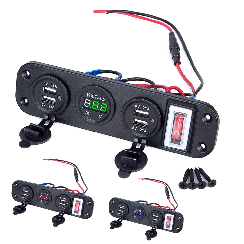 

New Dual USB Socket Charger 5V 2.1A + LED Voltmete+ ON-OFF Toggle Switch 4 in 1 for Boat Car Marine Truck Camper Vehicles