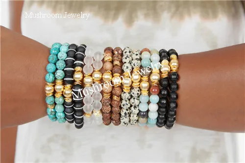 

Turquoises Agates Crystal Amazonian Natural stone Bracelet Gold Ball Bracelet Stretch Bracelet Boho