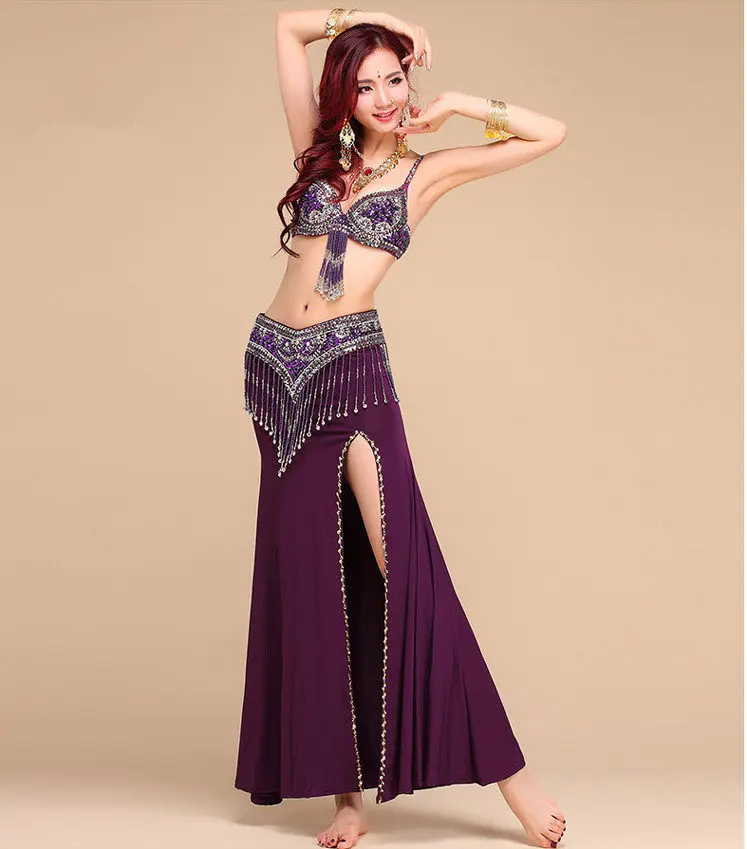 purple 3pcs Танец живота для взрослых/детей 3 шт. танец живота спандекс набор костюмов платье для девочек/женский танцевальный костюм - Цвет: purple 3pcs