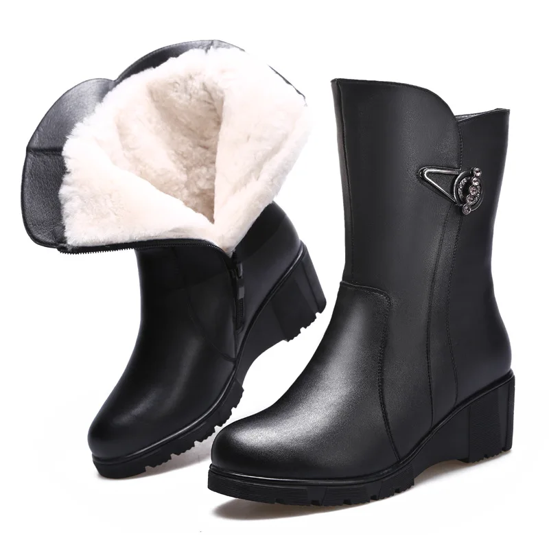Cuero Zapatos Vaca 2018 Caliente Algodón Negro Botas Mujer Antideslizantes De Moda Invierno Elegante Cómodo Nuevas qS87qa