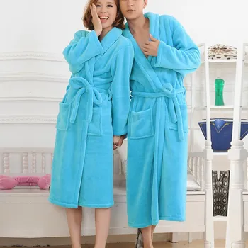 

ZDFURS* Thermal Extra Long Flannel Bathrobe Women Men Thick Warm Winter Kimono Bathrobe Solid Bridesmaid Robes Dressing
