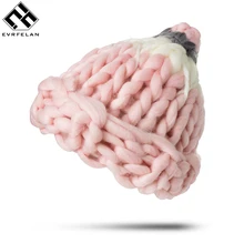 Evrfelan вязаные шерстяные шапки шапка с помпоном женские Skullies шапки теплая шапка Осенняя шапка зимние шапочки Женские