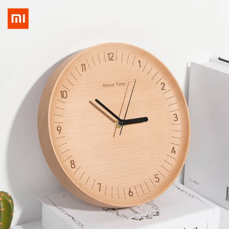 Оригинальные деревянные настенные часы Xiaomi, бесшумные круглые бревна, простые деревянные металлические настенные часы, настенные часы для гостиной, украшения для дома