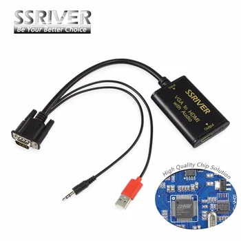 SSRIVER VGA to HDMI Converter 1080P Converter HD Audio AV Converter HDTV Video Cable VGA2HDMI Adapter For TV PC