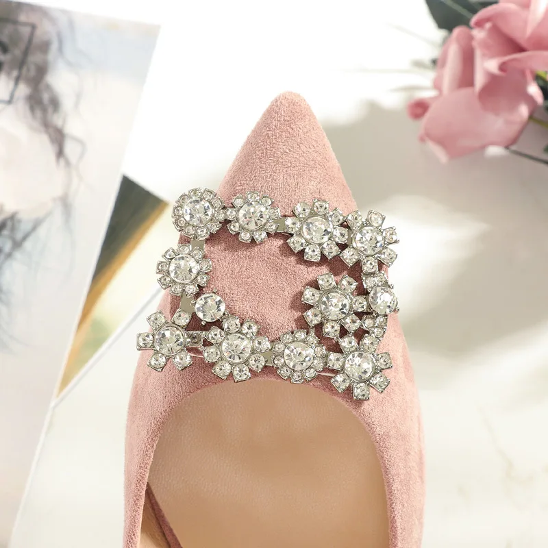 Bruidsschoenen/женские туфли лодочки с пряжкой на высоком каблуке украшенные