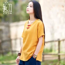 LZJN короткий рукав Футболка рубашка с хлопком Белый Blusas китайский стиль Универсальные женские Crewneck повседневное Лето г. для женщин топы