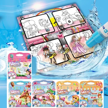 

DIY Water Coloring & Painting Book,Reusable Water-Reveal Activity Drawing books with Magic Water Pen Educational Toys 5 Styles