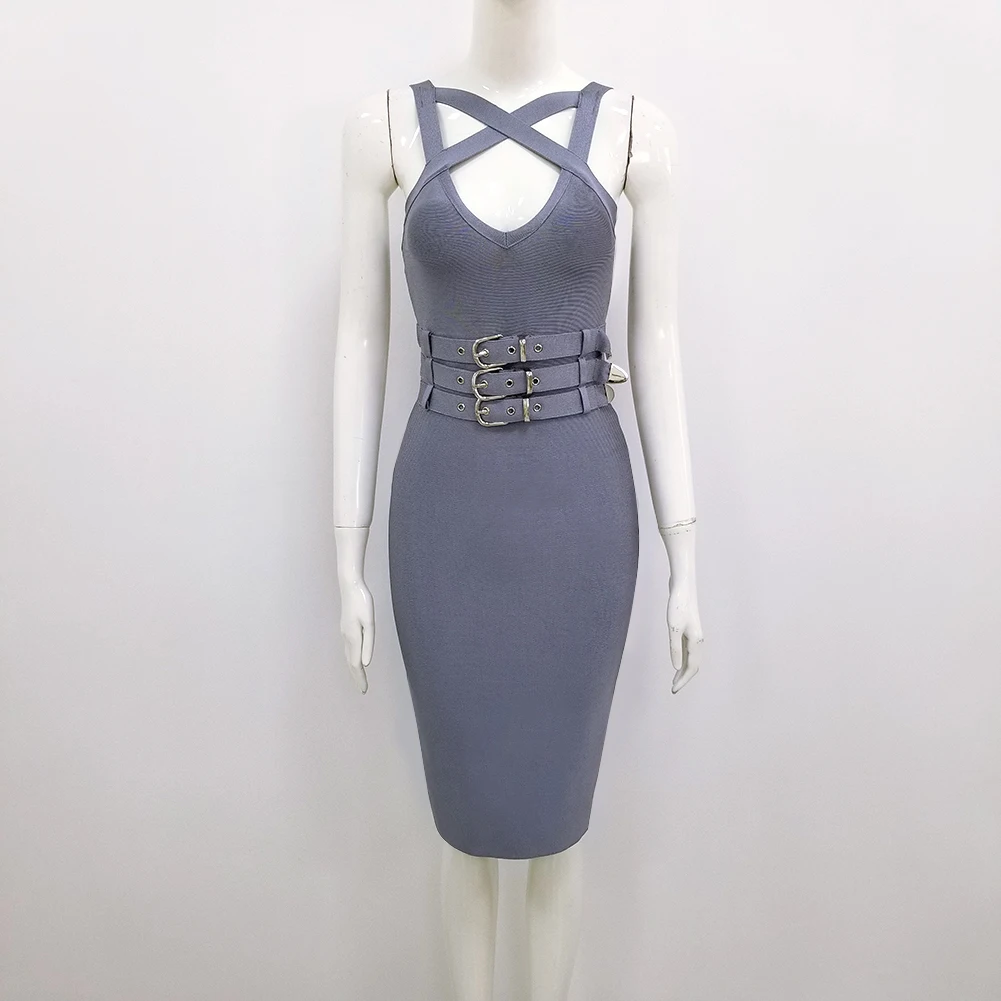 

2019 New Summer Grey and Black Color Ladies HL Bandage Dress Sleeveless Sexy Bodycon Mini Dress Club Party Dress