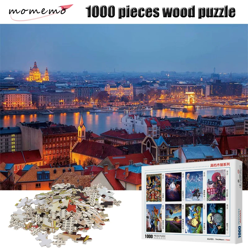 

MOMEMO Puzzle 1000 Pieces City At Night Landscape Jigsaw Puzzle High Definition Wooden Adult Decompression Puzzles Children Toys