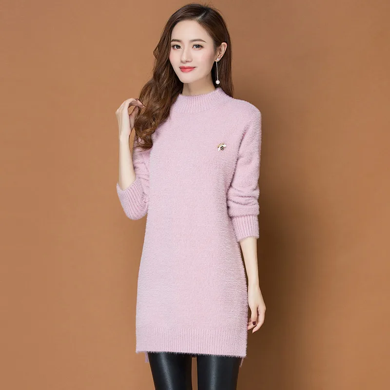 ^*Best Offers 2XL Brand Thicken Long Sweater Fall Winter Women Sweater New Solid Color Casual Knit Sweater Loose Bottoming Pullovers Sweater