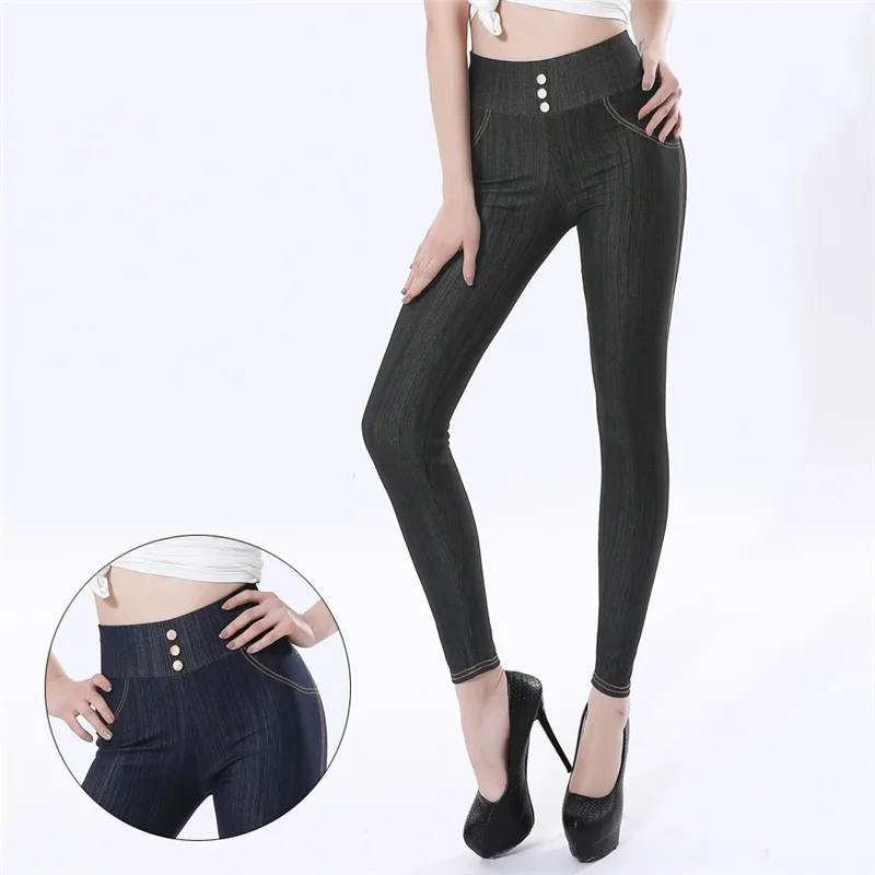 Женские леггинсы размера плюс, 5XL, джинсы из искусственного денима, джеггинсы, леггинсы с высокой талией, большие черные Стрейчевые обтягивающие брюки-карандаш, брюки для женщин
