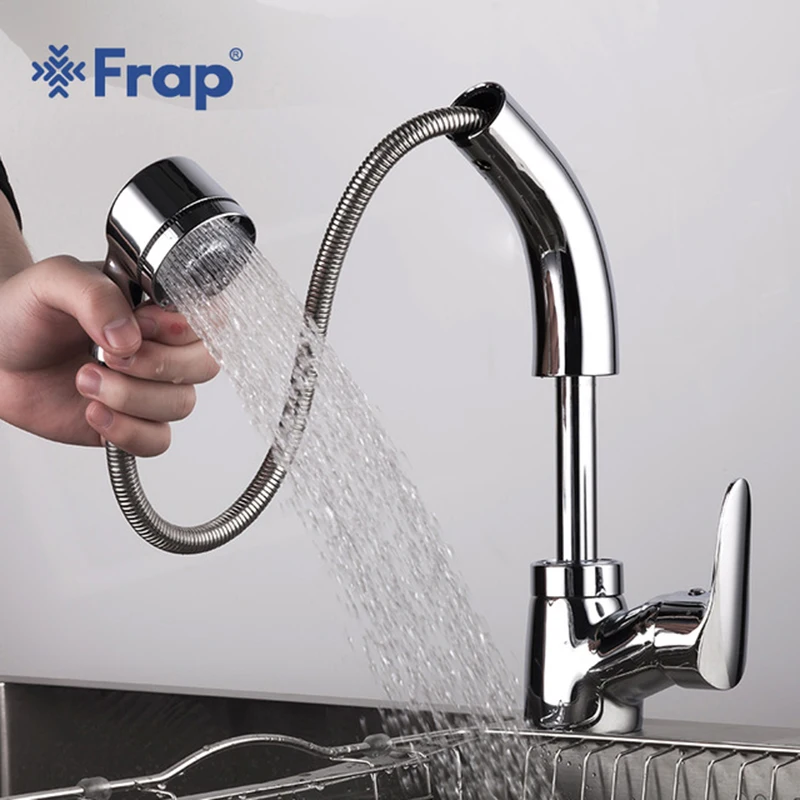 

Frap new brass pull out kitchen sink faucet bathroom basin taps 2 ways water outlet for washing cold hot water bath mixer Y10011