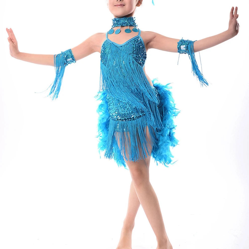 SYB 2016 NEW New Children Kids Sequin Feather Fringe Stage Performance