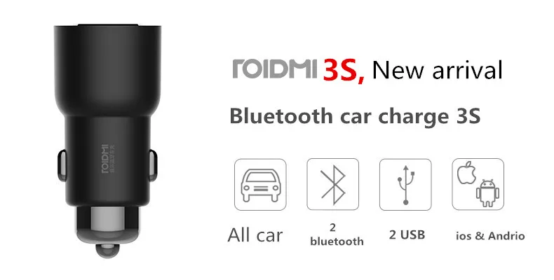 Xiaomi ROIDMI 3S BFQ04RM Dual USB Bluetooth Music Car Charger for Mobile Phone