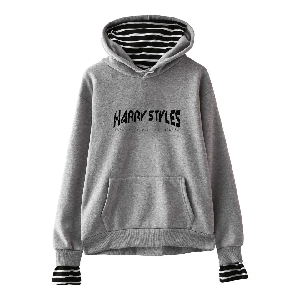  LUCKYFRIDAYF Harry Styles Treat People With Kindness Printed Fake Two Piece Hoodies Women Fashion C