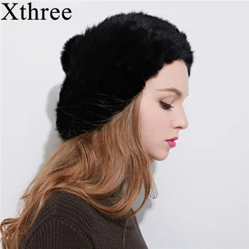 

Xthree fashion Winter women rabbit fur beret hat for girl warm berets fashion cap solid