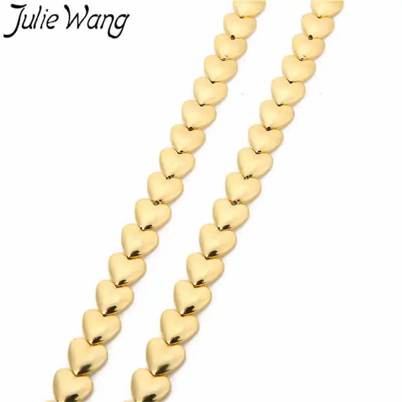 Gold Julie Wang 38 шт. В форме сердца черные галлстоун бусины гематитовый камень браслет из бисера ожерелье ювелирные изделия изготовление DIY аксессуары - Цвет: Gold