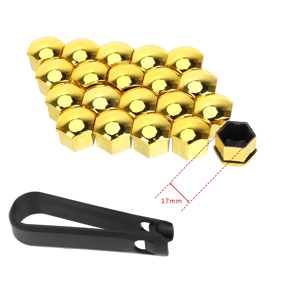 LEEPEE 20Pcs Auto Hub Screw Cover Car Wheel Nut Caps Auto Trim Tyre Nut Bolt Protection Covers Caps Exterior Decoration 17/19mm - Название цвета: Gold 17mm