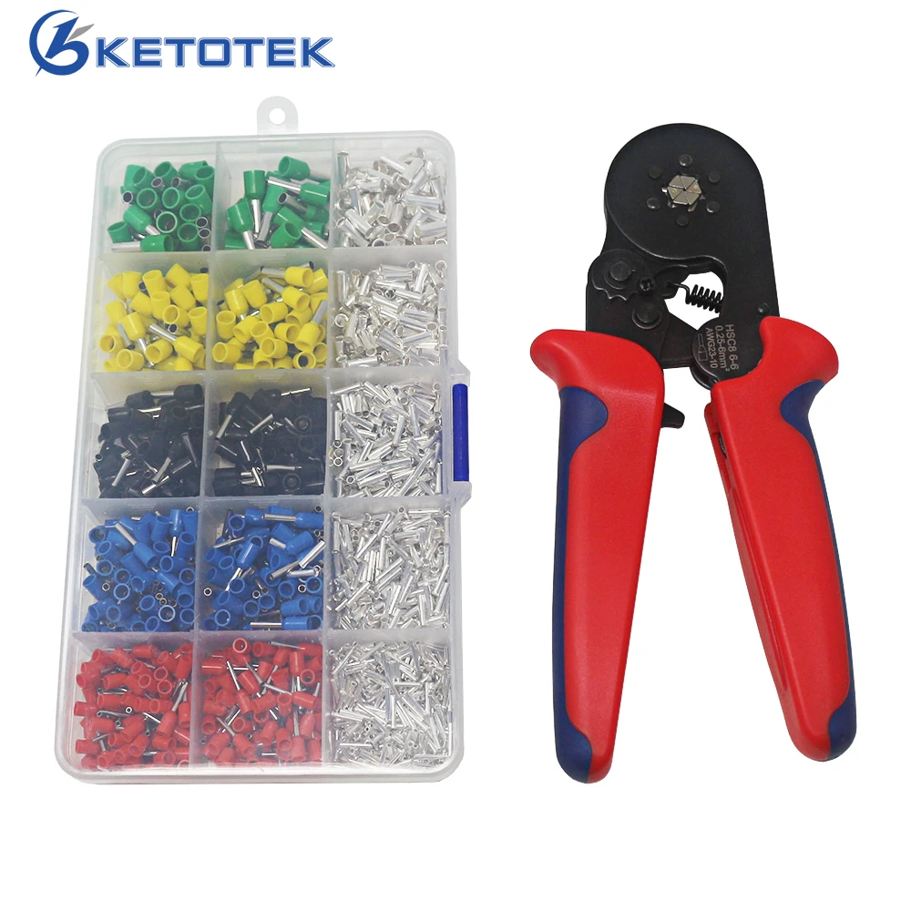 Pliers Crimping HSC8 6-6 0.25-6mm AWG23-10 Crimp Hand Tools with 1640pcs Terminals Adjustable