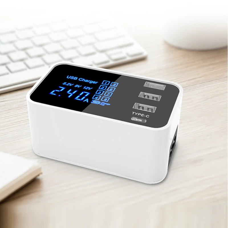 

LED Screen 18W Mini USB Type C Charger 4 Port Charging Power Adapter For xiaomi iPhone Samsung Huawei Nexus Mi Oneplus Switch