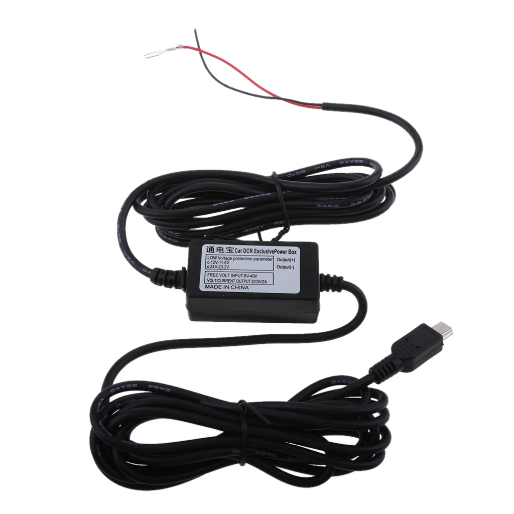Car Dash Cam Hardwire Kits 12/24V To 5V 1.5A with Mini USB Stright Head Power Adapter Cable