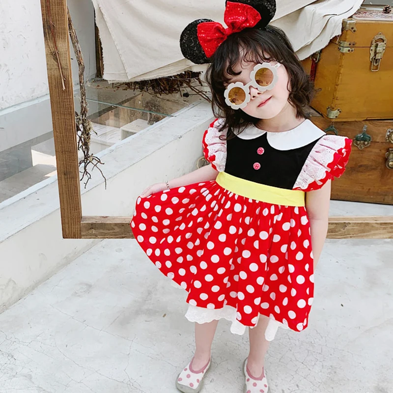 

New Kids Dresses For Girls Princess Dress Cartoon Dot Children Summer Dress Baby Girls Clothes Cute Girls Costumes
