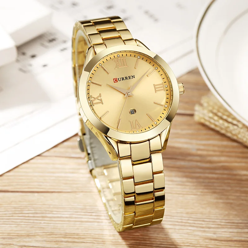 Новинка CURREN Роскошные женские часы лучший бренд Модные золотые дизайнерские дамские часы наручные часы Relogio Femininos подарок