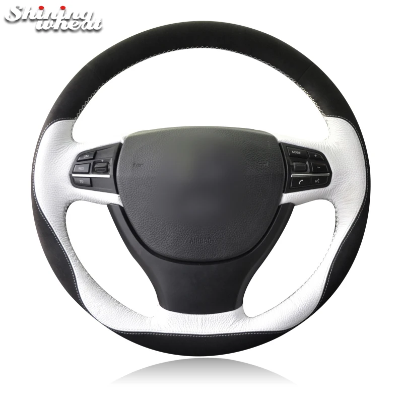 cheap BANNIS Black Suede White Leather Car Steering Wheel Cover for BMW F10 523Li 525Li 2009 730Li 740Li 750Li