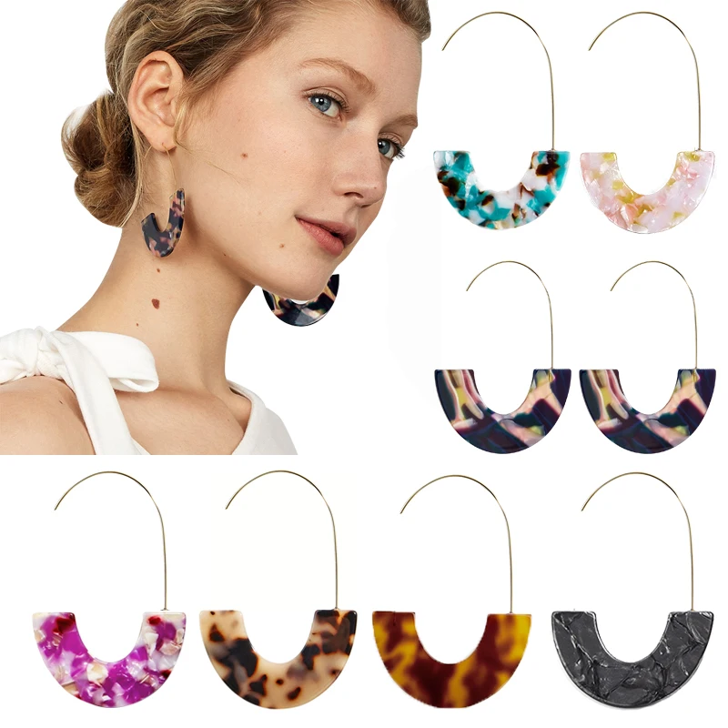 

Fashion Leopard Grain Multi-Color Big Hook Acrylic Earrings for Women Semicircle Acetate Drop Earrings ZA Brincos Jewelry Female