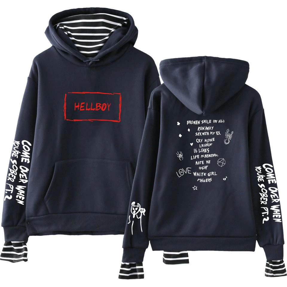 FRDUN TOMMY Lil Peep Print поддельные две штуки толстовки 2019 горячая распродажа Осенние женские толстовки K-pops с капюшоном Harajuku больших размеров 4xl