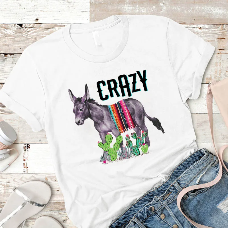 Женская рубашка женская s Crazy Donkey Heifer Женская графическая Женская Mujer Camisa Топ футболка футболки с принтом Kawaii одежда футболка