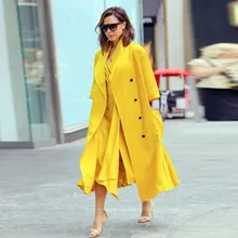 Elegant Trench 2016 Autumn Winter Double Breasted Fashion Star Runway Half Sleeve Yellow Brand Ladies Charming New Trench