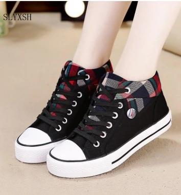 

SLYXSH New Fashion canvas spring autumn ankle shoes women casual flats increased Breathable shoes mixed color size 35-40