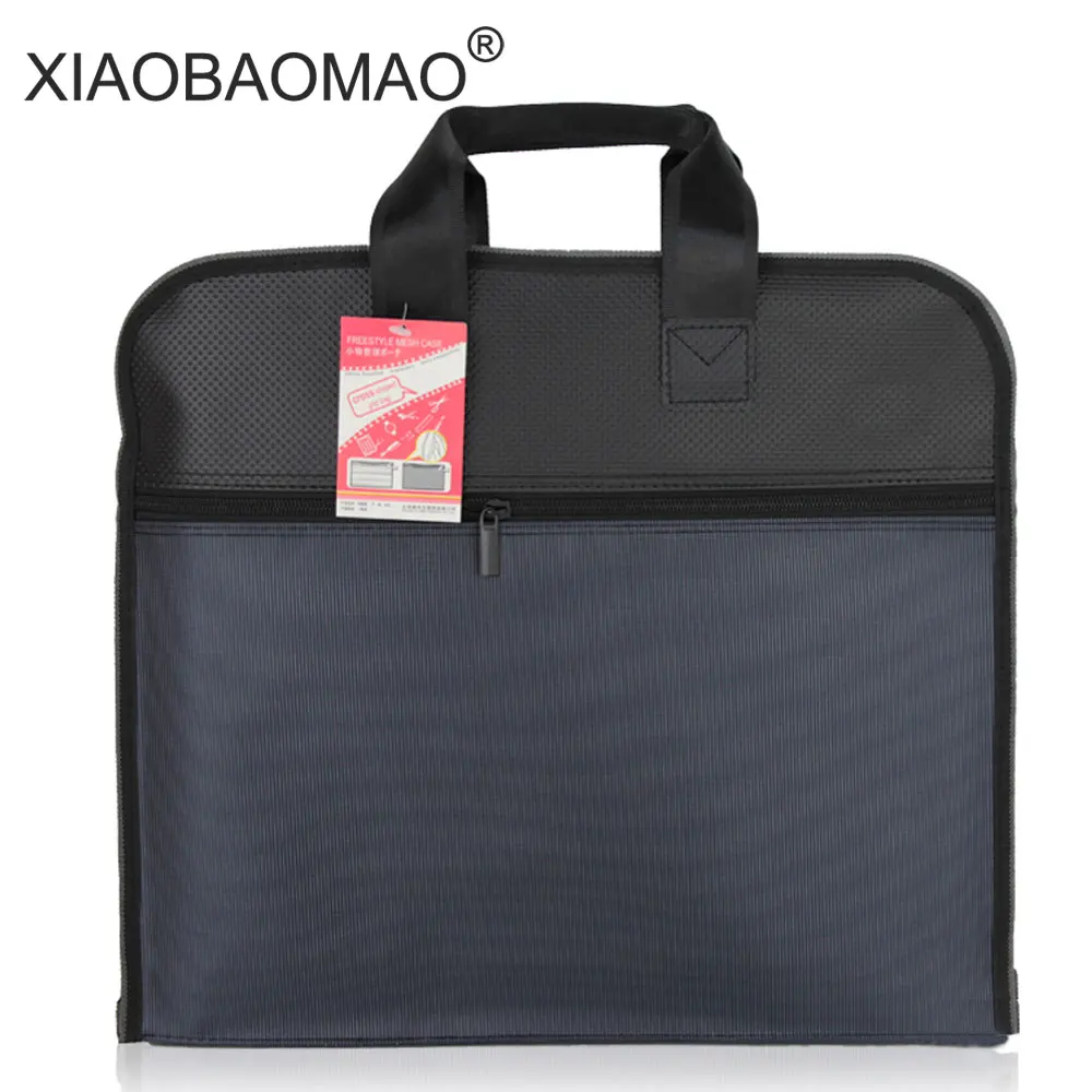 

durable book A4 document bag file folder holder bag with handle zip closure short business travel man handbag Black Blue
