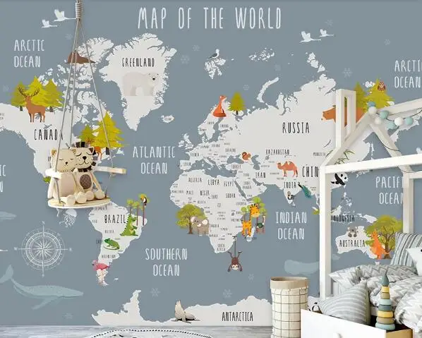 

Custom wallpaper cartoon world map children room background wall home decoration background wall mural 3d wallpaper